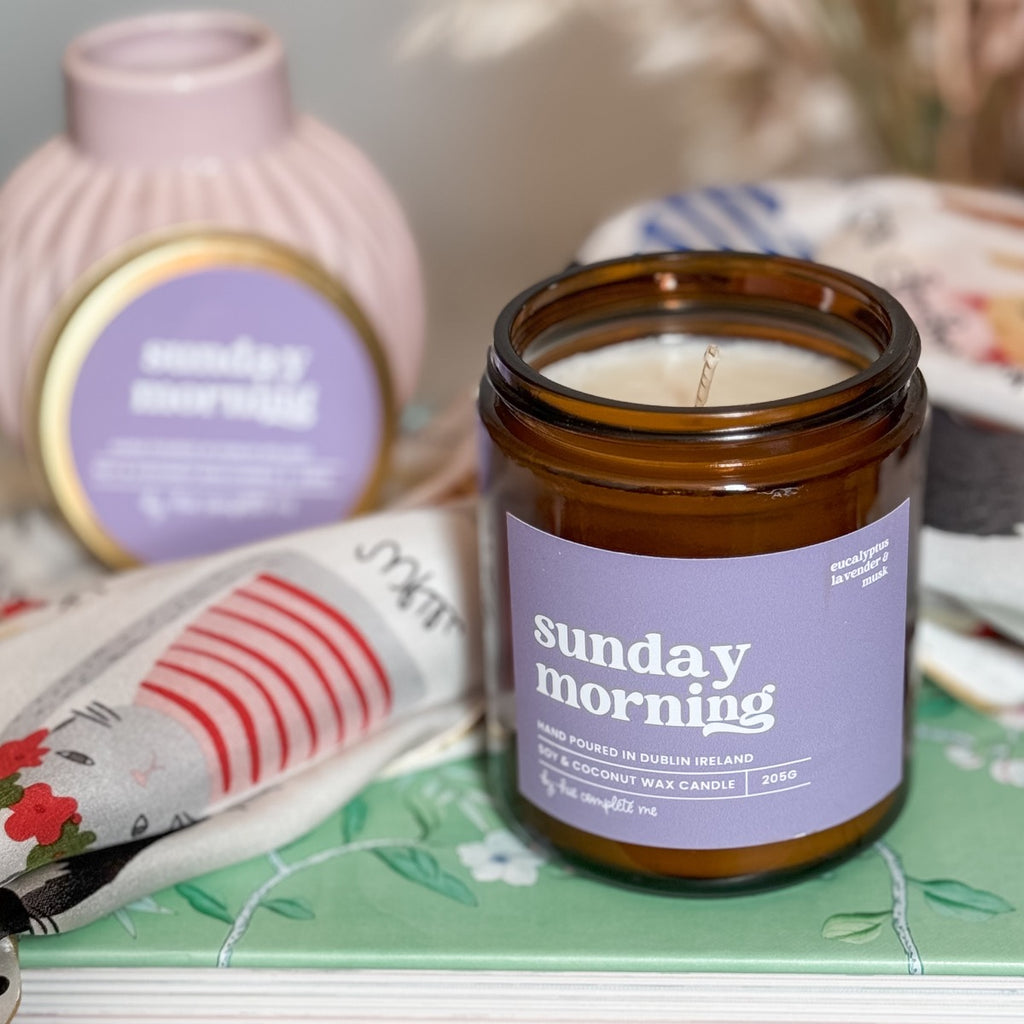 Sunday Morning Irish made candle. Lavender, eucalyptus and musk scented candle hand poured in Dublin