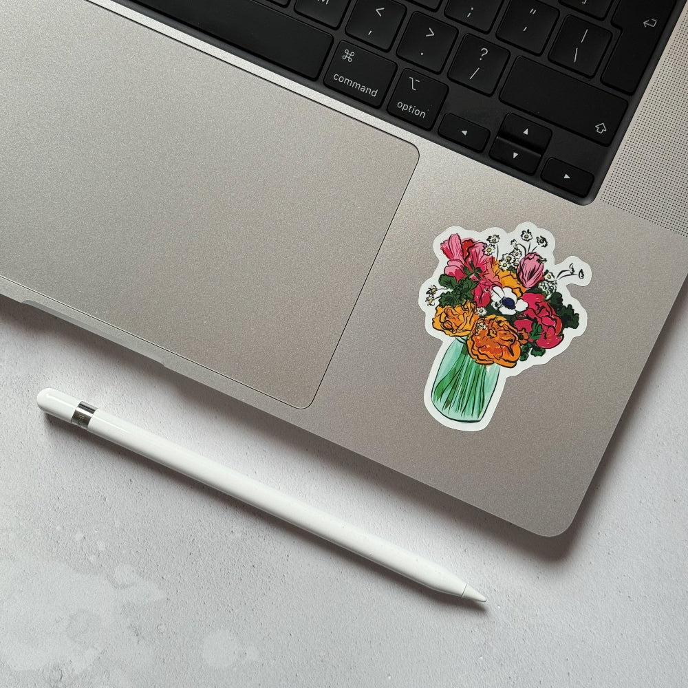 Floral Mason Jar Vinyl Sticker | Flower Bouquet Sticker