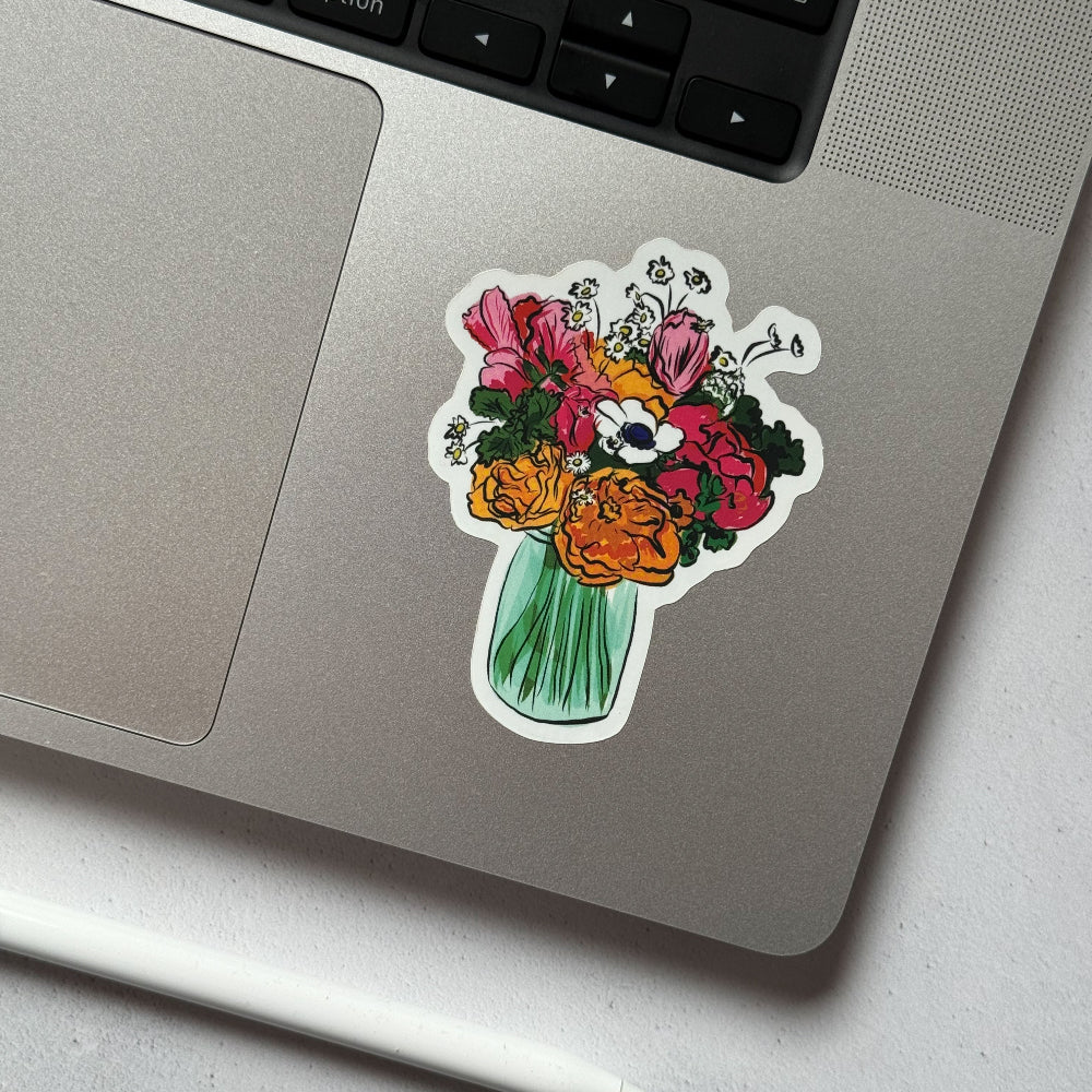 Floral Mason Jar Vinyl Sticker | Flower Bouquet Sticker