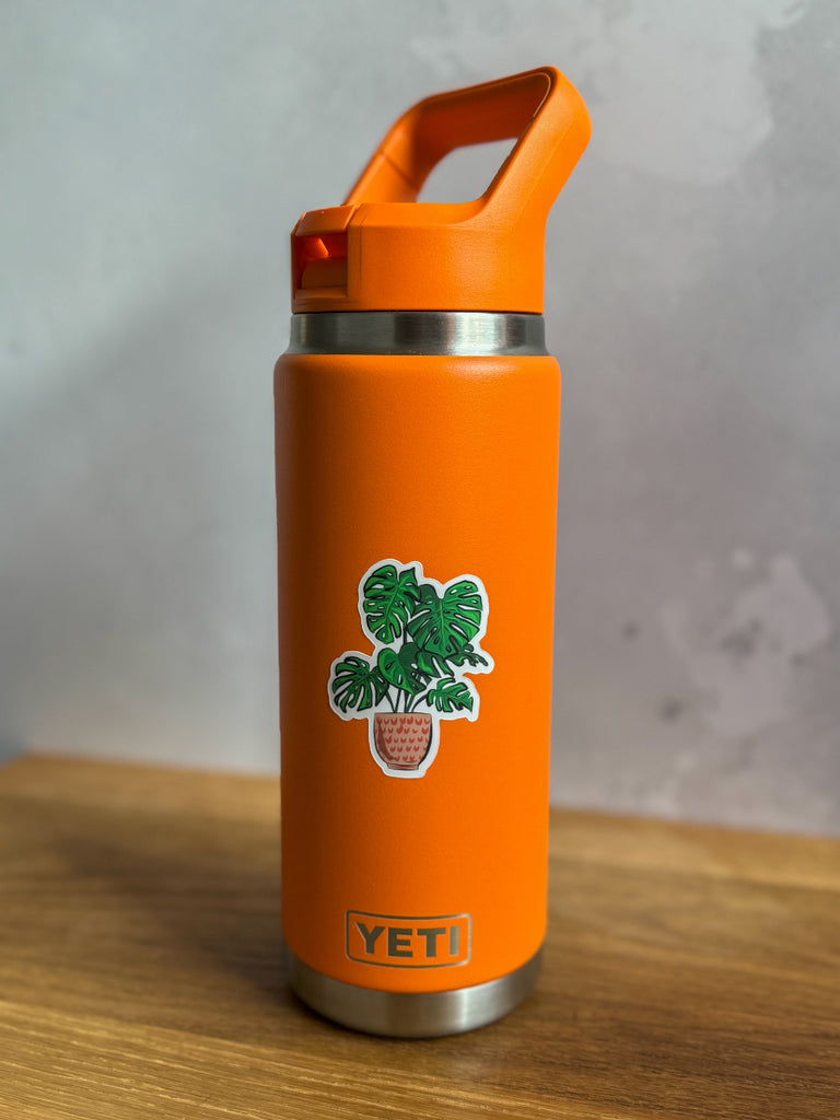 plant sticker on a water bottle 