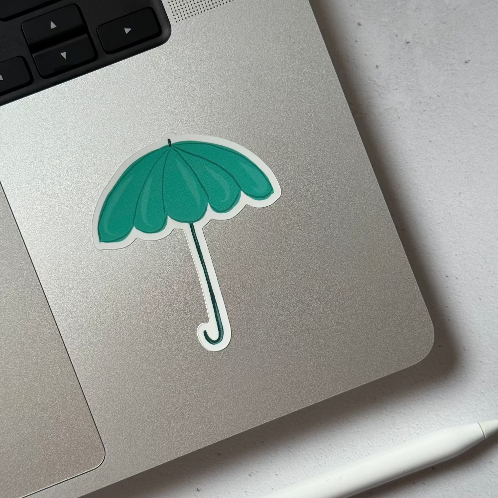 Teal Umbrella Vinyl Sticker – Colourful and playful design for personalising water bottles, laptops, and more.